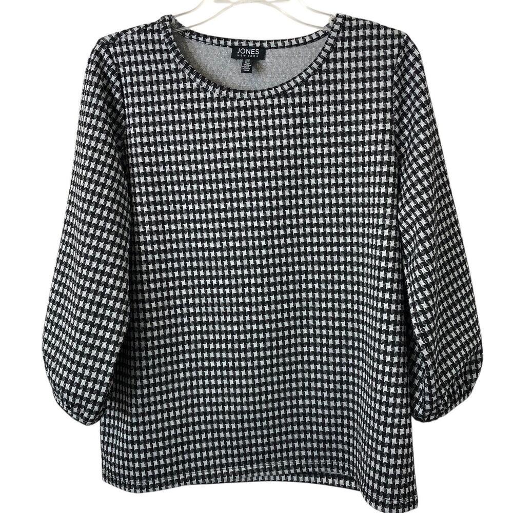 Jones New York NWT Black White Sparkle 3/4 Sleeve Patterned Blouse Size Medium